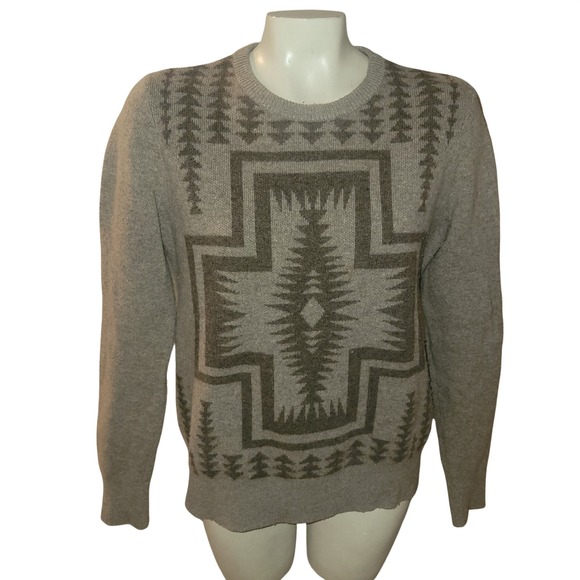 Pendleton Woolen Mills Crew Necklambswool Sweater aztec print L rare luxury